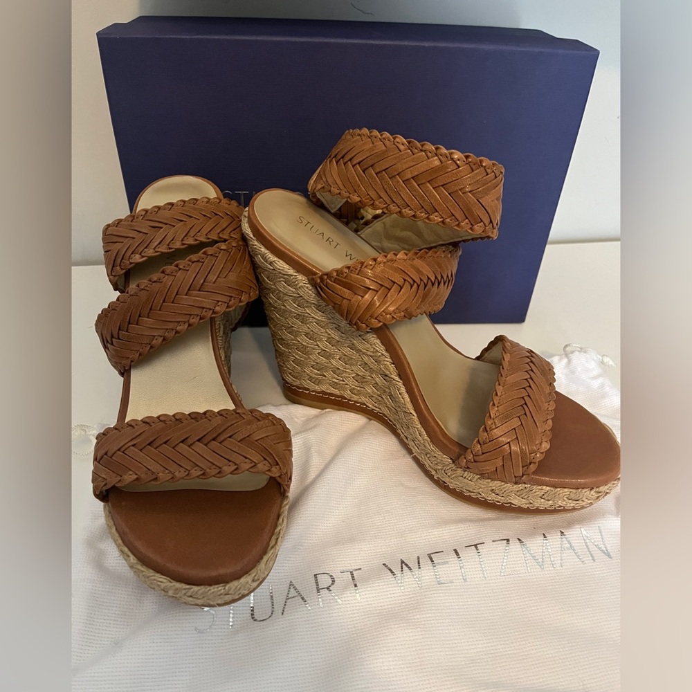 NWT Stuart Weitzman Brown Leather Wedge Sandals